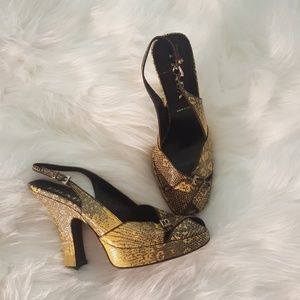 Vintage Prada Snakeskin Yellow Platform Slingback
